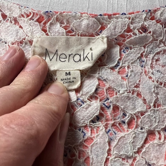 Meraki Women's Geometric Print Wrap Peplum Blouse with Lace Neckline Size M - Picture 6 of 11